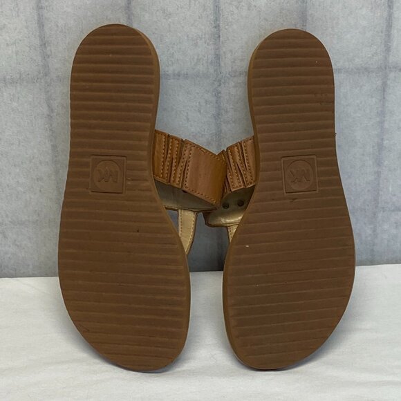 Leather Slip On Flat Thong Sandal Tan Leather Rubber Sole 7.5 Michael Kors - Picture 8 of 9